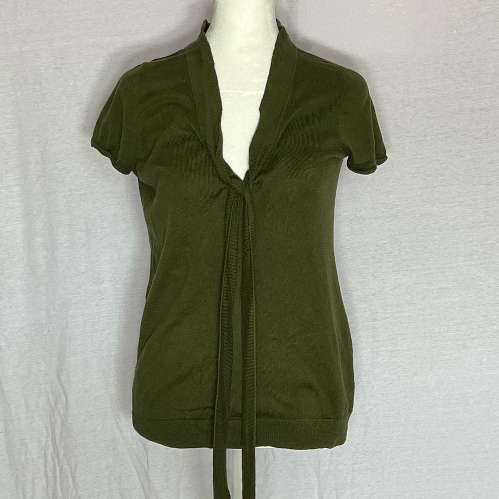J Crew tie neck short sleeve sweater size XS in olive green